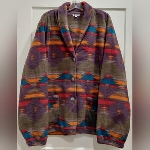 ANGDERSON  Vintage Fleece Buttondown Sz 2XL Aztec Pattern Colorful Cozy Winter